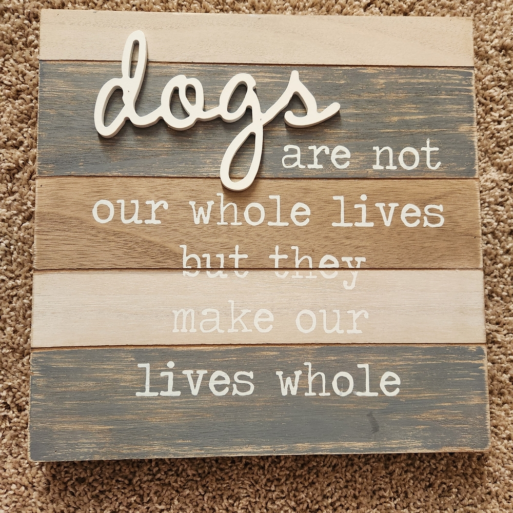 Hobby Lobby Dogs Layered Plank Sign in White, Gray, Brown